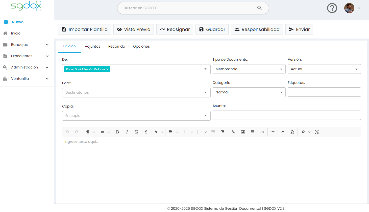 Creación de documentos institucionales en SGDOX